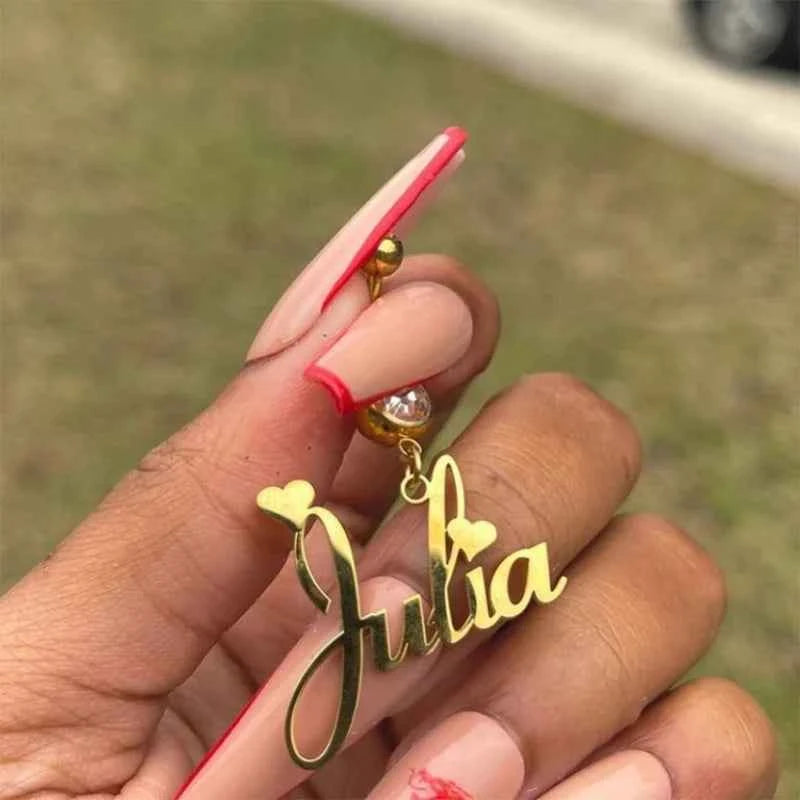 Custom Name Belly Button Ring - Crystal Chain Body Jewelry