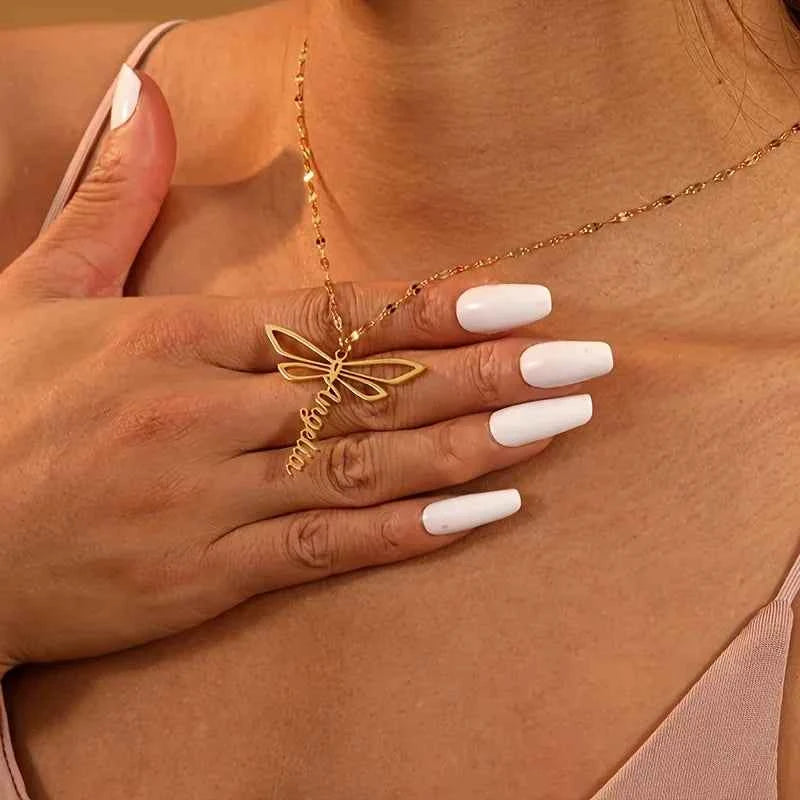 Dragonfly Name Clavicle Necklace - Bohemian Jewelry