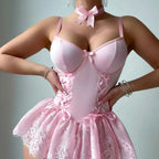 Pink Corset Lingerie Set - 5 Piece
