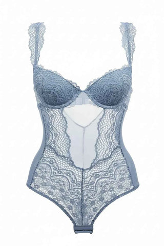 White Bustier Embroidery Bodysuit with Push-Up Bra