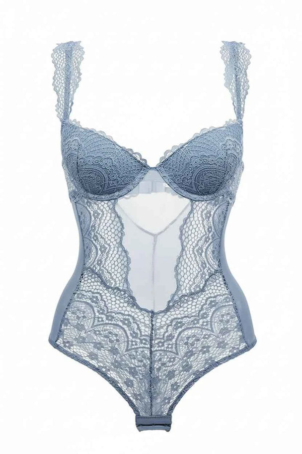 White Bustier Embroidery Bodysuit with Push-Up Bra