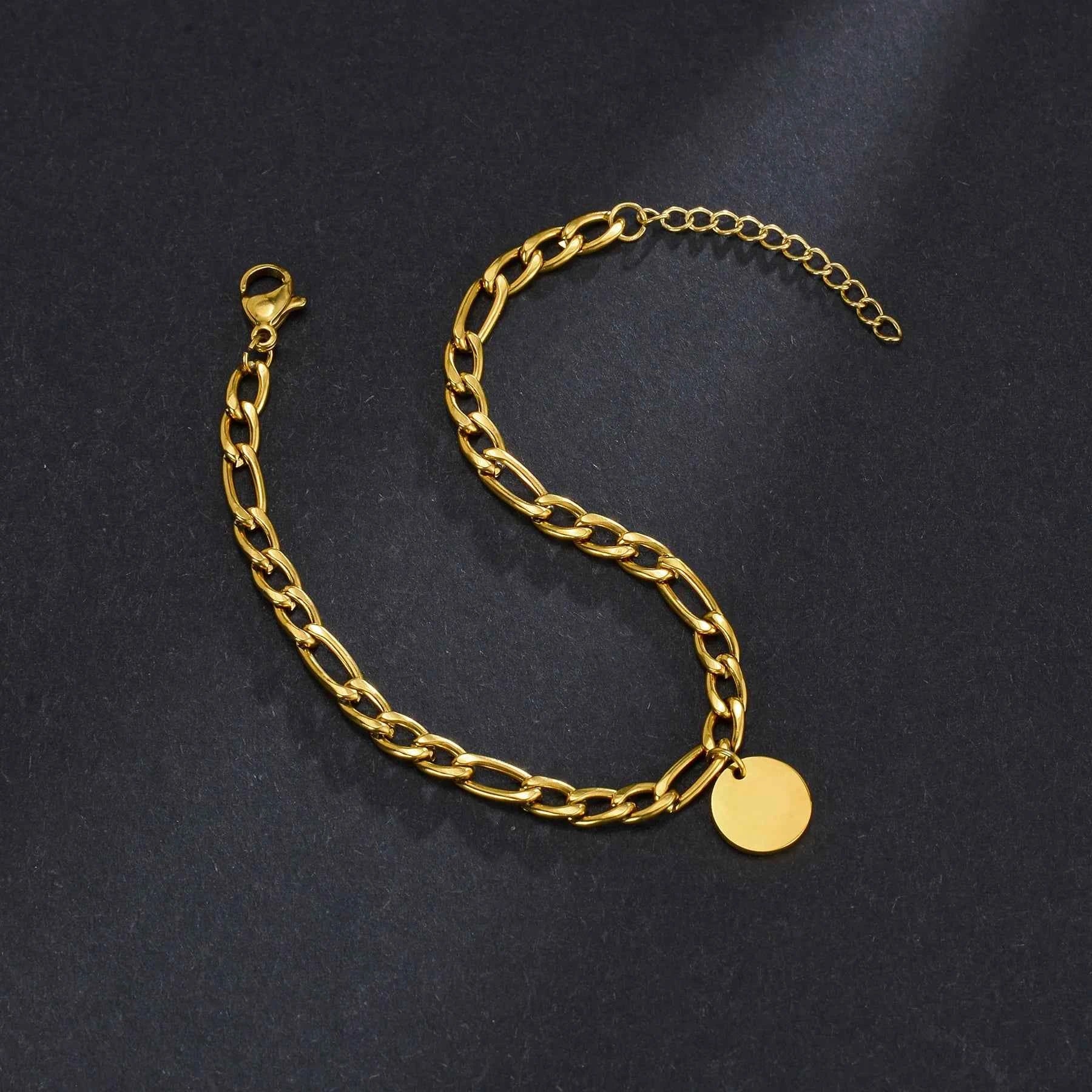 Engraved Name Thick Figaro Chain Bracelet - Stainless Steel