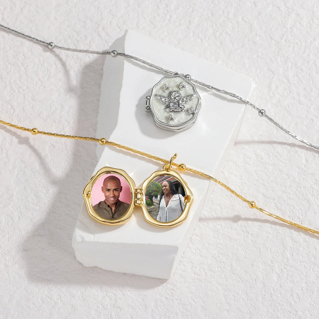Personalized Photo Album Locket Necklace - Cross Butterfly Oval - SHOPPERS' CASTLE