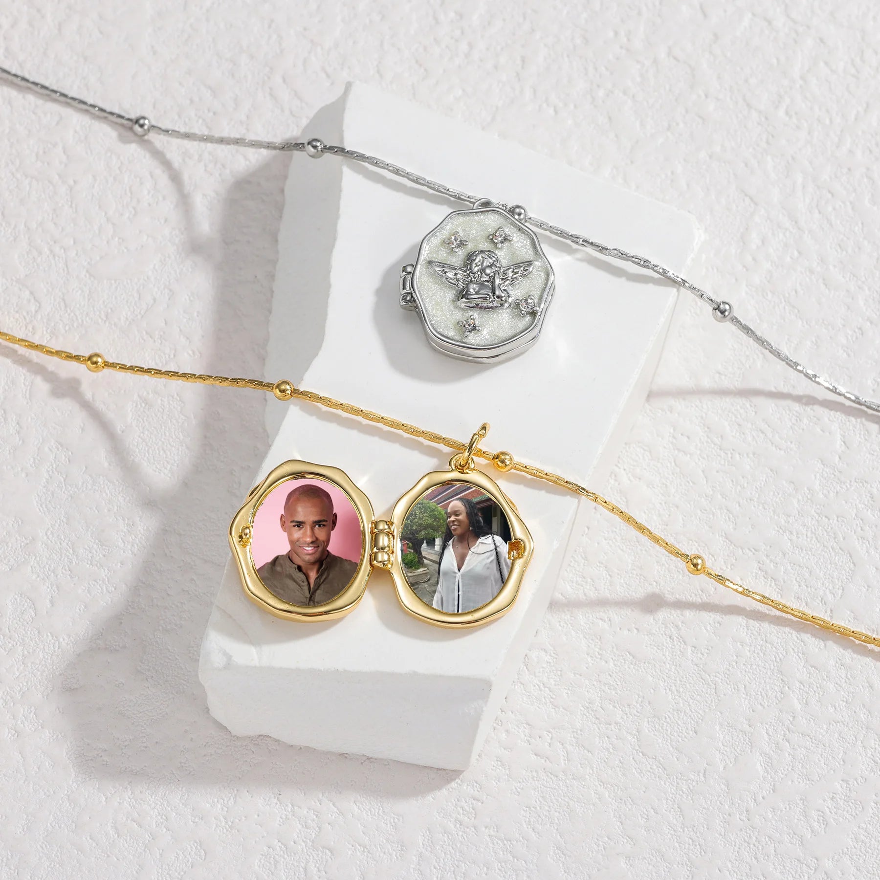 Personalized Photo Album Locket Necklace - Cross Butterfly Oval - SHOPPERS' CASTLE