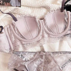French Lace Embroidery Bra Set with Detachable Straps