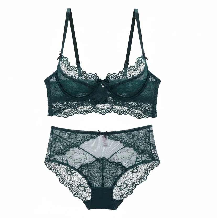 Deep V Ultra-Thin Bra Set - Plus Size