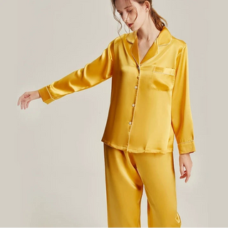 6A Grade 19mm Silk Pajama Set - V-Neck Long Sleeve Luxury Sleepwear