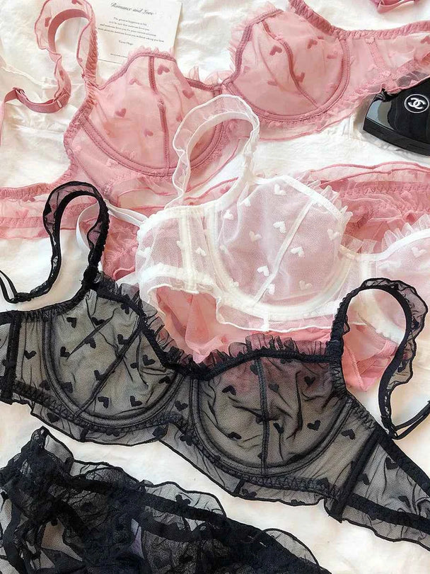 French Ultra-Thin Love Embroidery Bra Set - Plus Size