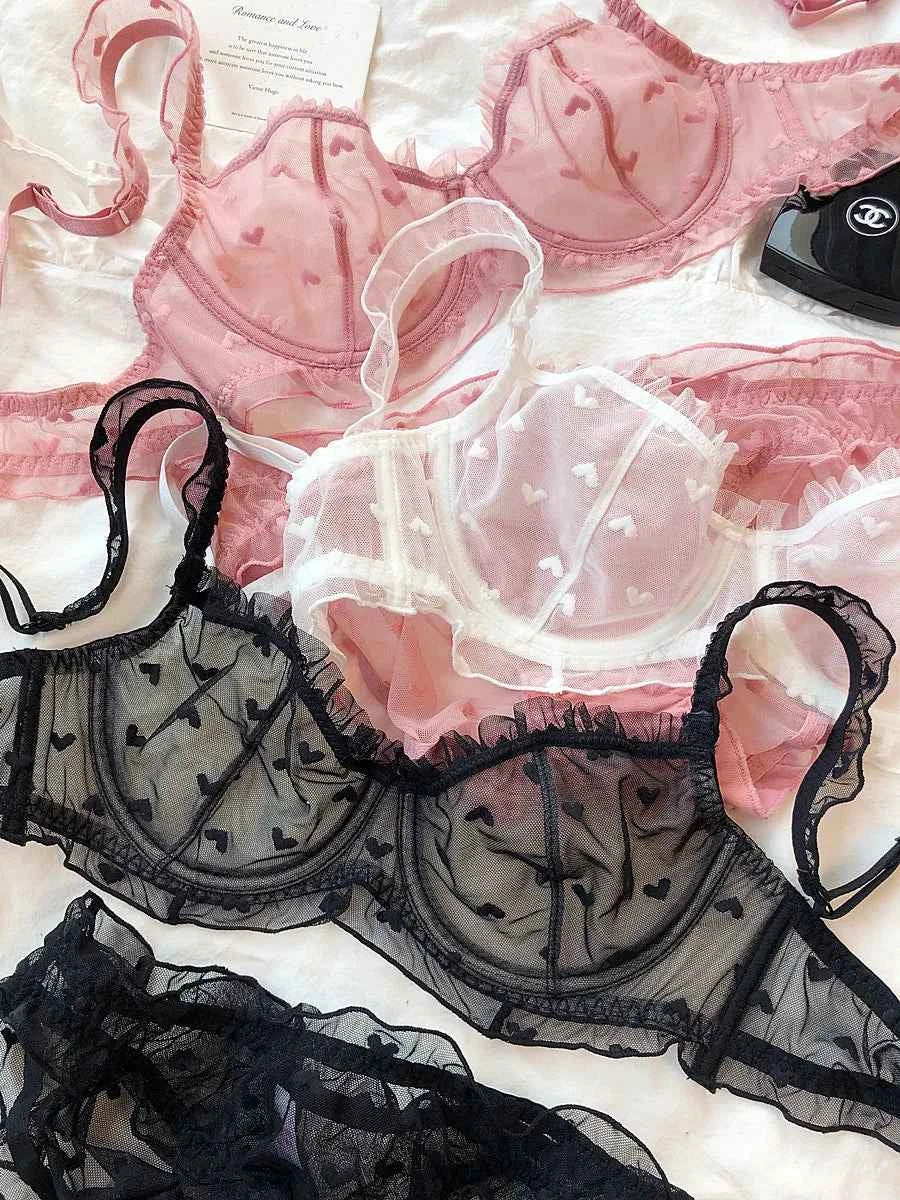 French Ultra-Thin Love Embroidery Bra Set - Plus Size