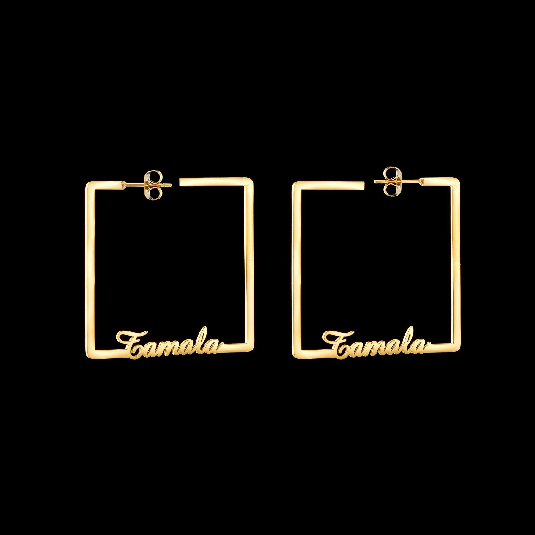 Custom Name Square Hoop Earrings - Stainless Steel - SHOPPERS' CASTLE
