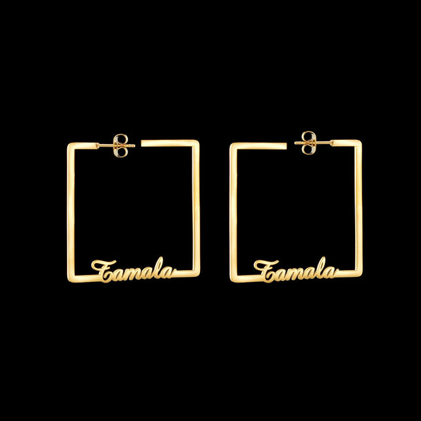 Custom Name Square Hoop Earrings - Stainless Steel - SHOPPERS' CASTLE