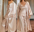 3-Piece Robe Pajama Set with Long Robe - SHOPPERS' CASTLE