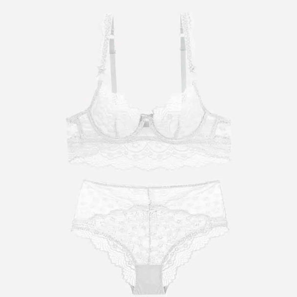 Hot Sexy Transparent Lace Hollow-Out Embroidery Bra Set - Plus Size