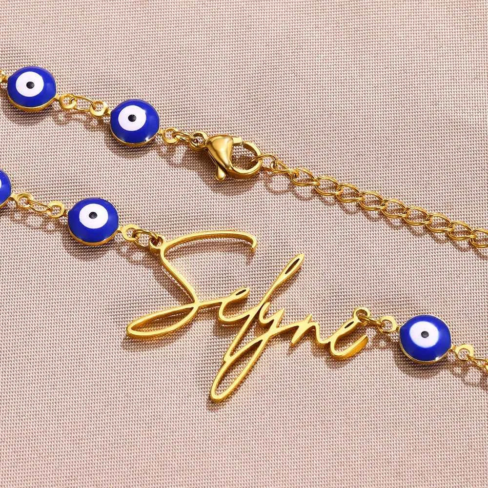 Custom Name Devil's Eye Chain Necklace - Handmade Nameplate