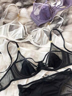 Hollow Ultra-Thin Breathable Push-Up Bra Set - Plus Size 95CD - SHOPPERS' CASTLE