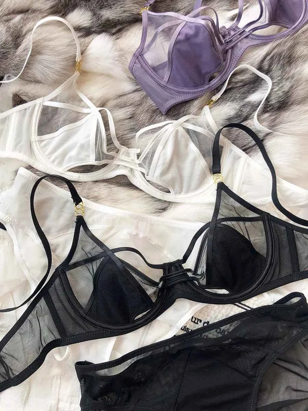 Hollow Ultra-Thin Breathable Push-Up Bra Set - Plus Size 95CD - SHOPPERS' CASTLE