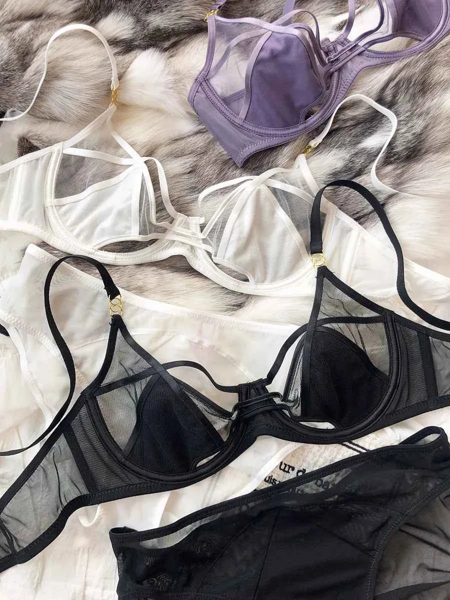Hollow Ultra-Thin Breathable Push-Up Bra Set - Plus Size 95CD - SHOPPERS' CASTLE