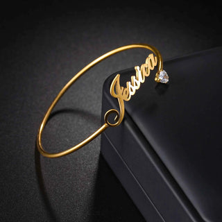 Personalized Name Open Adjustable Bangle - Heart & Letter