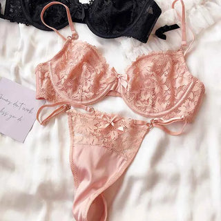 Luxury Rhinestone French Lace Bra & Thong Set