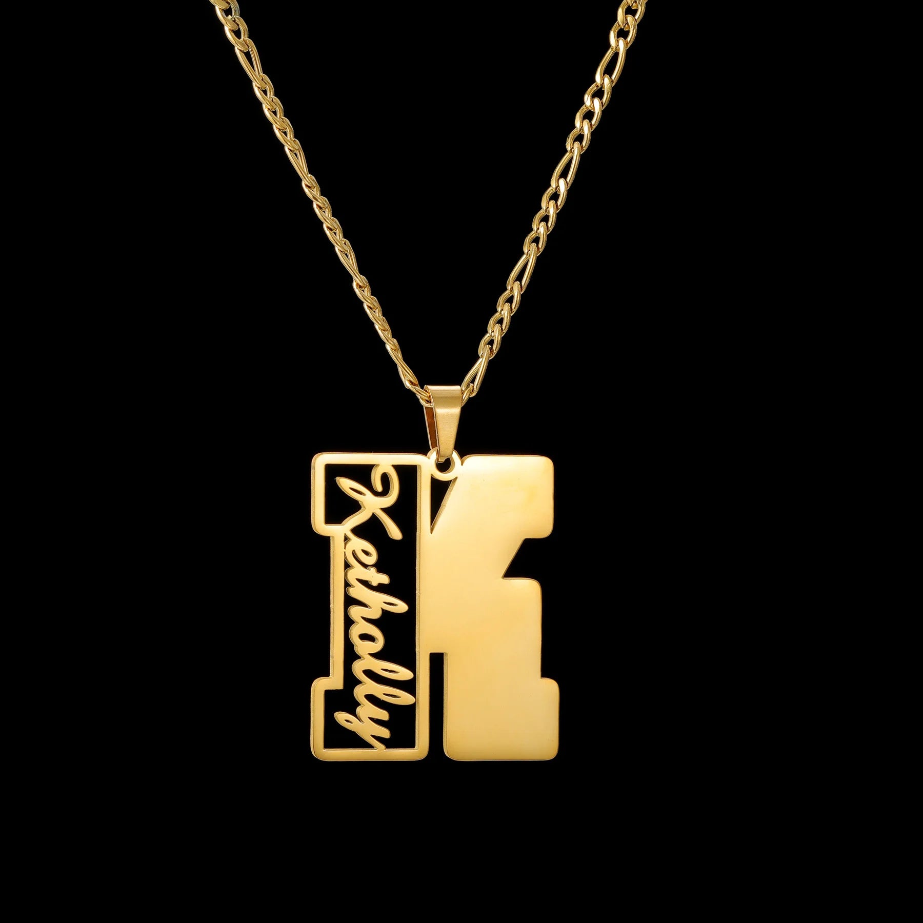 Personalized Big Letter Name Figaro Chain Necklace - Pendant - SHOPPERS' CASTLE
