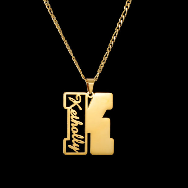 Personalized Big Letter Name Figaro Chain Necklace - Pendant - SHOPPERS' CASTLE