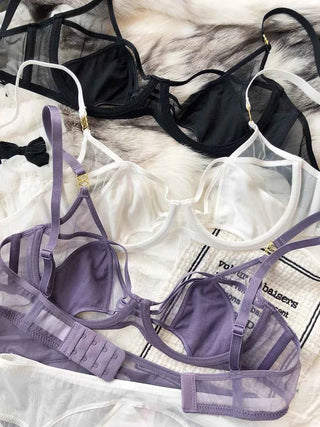 Hollow Ultra-Thin Breathable Push-Up Bra Set - Plus Size 95CD - SHOPPERS' CASTLE