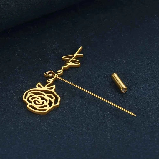 Custom Rose Name Brooch - Groom Lapel Pin Wedding