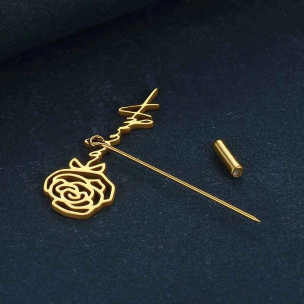Custom Rose Name Brooch - Groom Lapel Pin Wedding