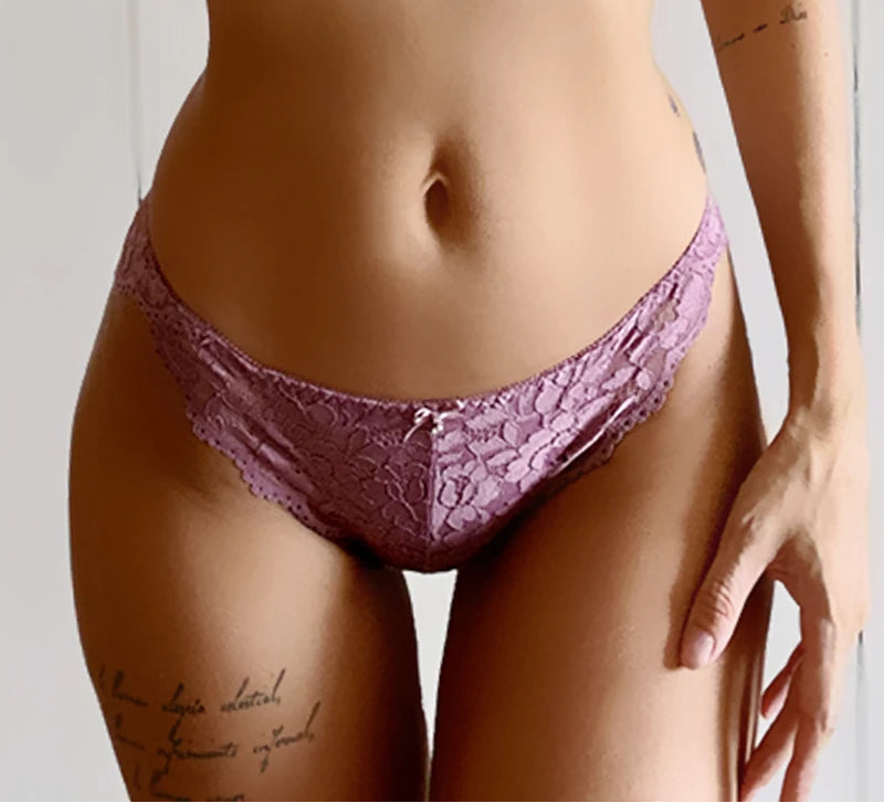 Embroidered Lace Brief Trio - Purple, Blue & Black - SHOPPERS' CASTLE