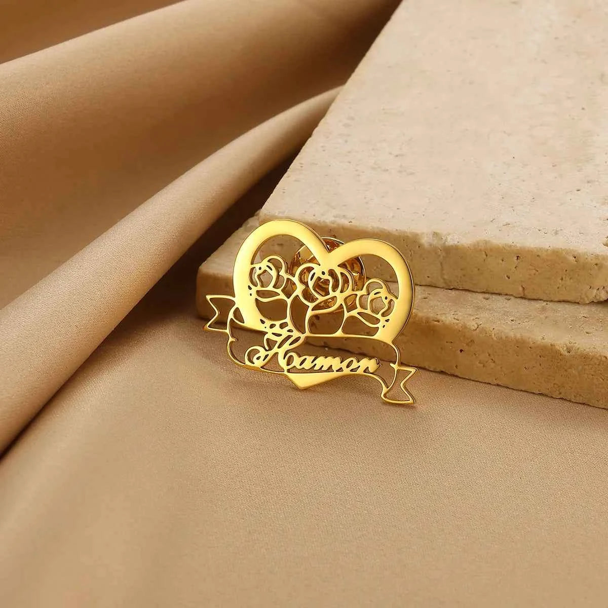 Custom Heart Rose Brooch - Personalized Wedding Party Pin