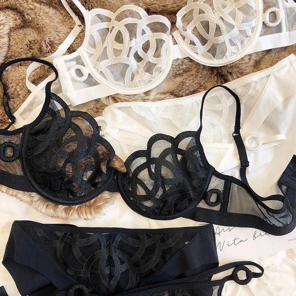 French Ultra-Thin Lace Bra Set with Thong