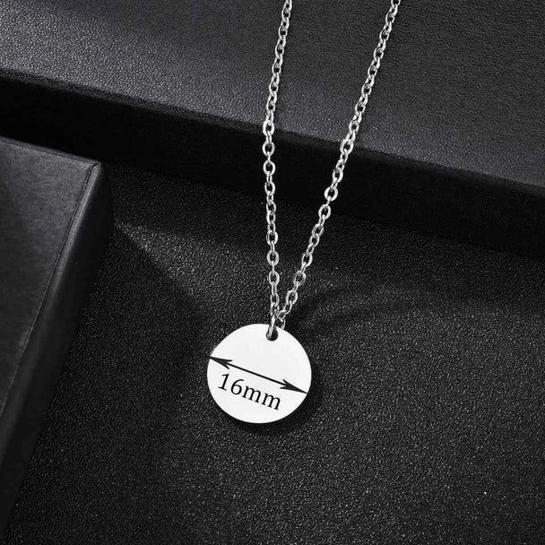 Custom Name Engrave Pattern Coin Circle Pendant Necklace - Chain