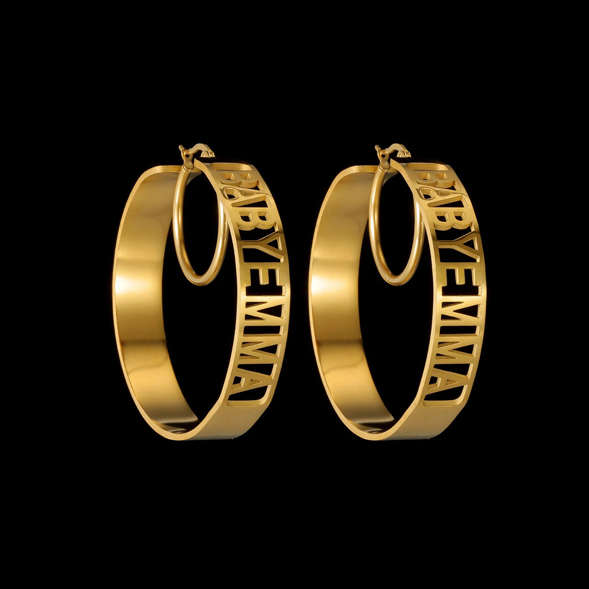 Custom Name 50mm Hoop Earrings - Hollow Letters - SHOPPERS' CASTLE