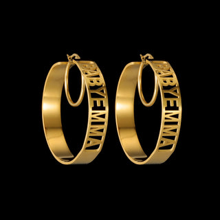 Custom Name 50mm Hoop Earrings - Hollow Letters - SHOPPERS' CASTLE