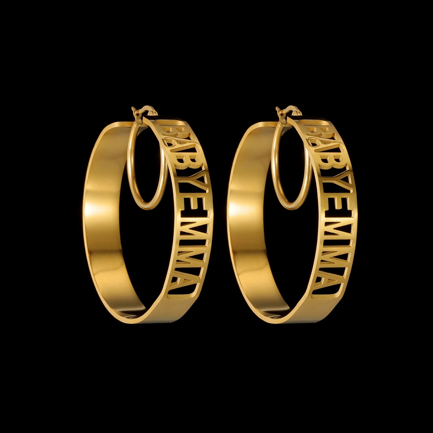 Custom Name 50mm Hoop Earrings - Hollow Letters - SHOPPERS' CASTLE