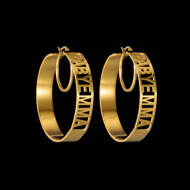 Custom Name 50mm Hoop Earrings - Hollow Letters - SHOPPERS' CASTLE