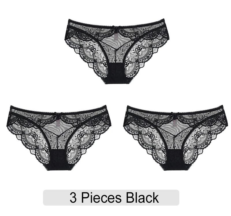 Embroidered Lace Brief Trio - White, Black & Green - SHOPPERS' CASTLE