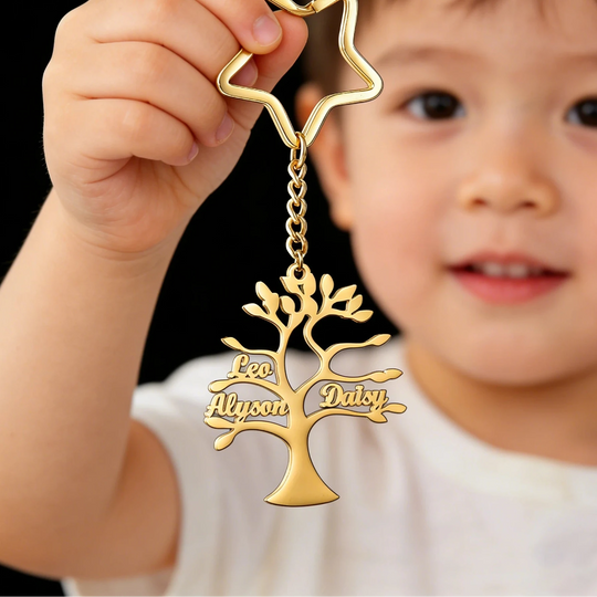 Custom Name Birthstone Tree of Life Keychain - Family Member