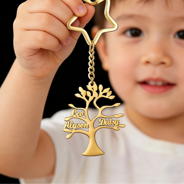 Custom Name Birthstone Tree of Life Keychain - Family Member
