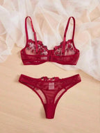 Floral Embroidery Transparent Lingerie Set