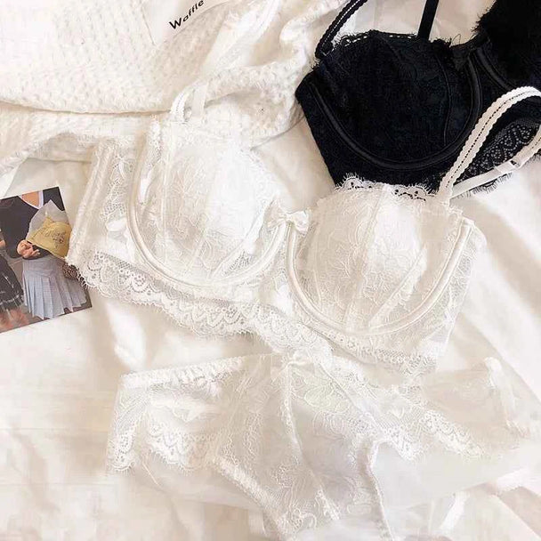 French Lace Embroidery Bra Set with Detachable Straps