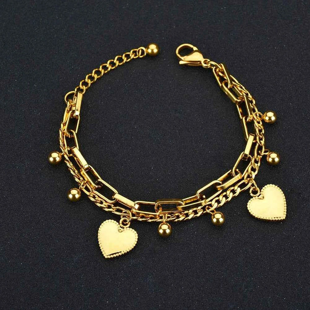 Engrave Name Heart Link Chain Bracelet - Stainless Steel