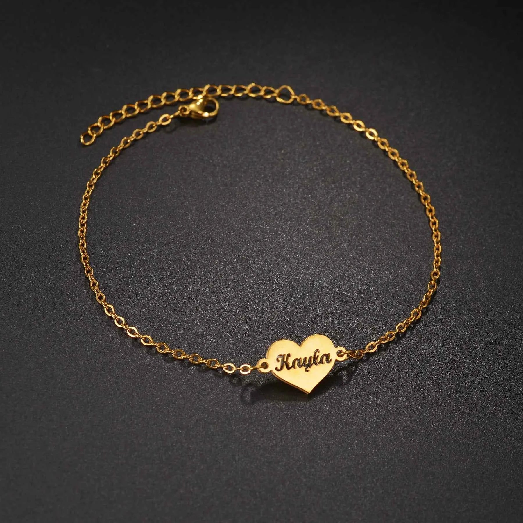 Personalized Name Thick Foot Chain Anklet - Heart Charms