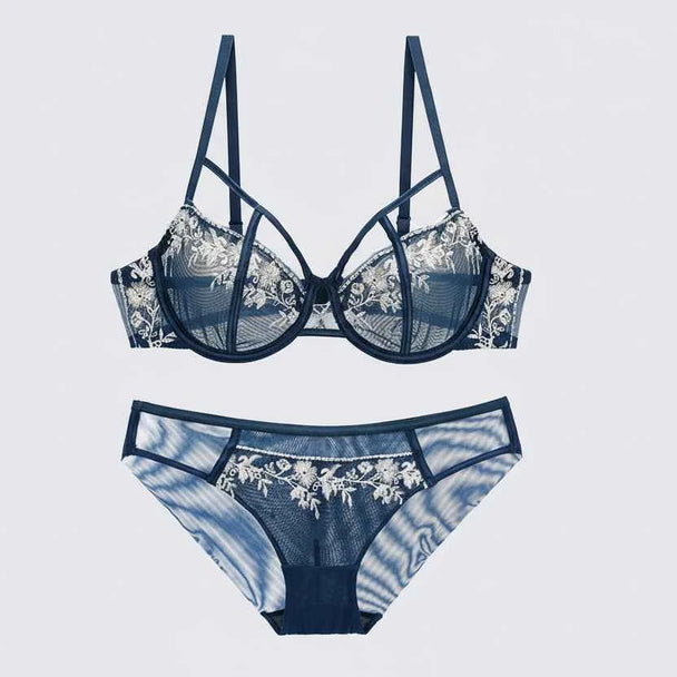Hollow Bandage Ultra-Thin Bra Set - Plus Size