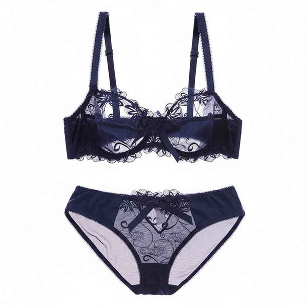 Fashion Embroidery Lingerie Set - Plus Size C/D Cup