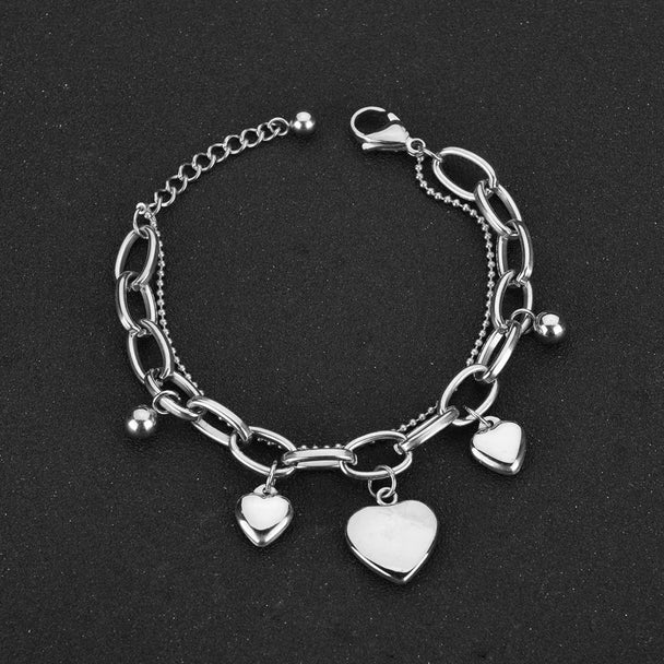 Engrave Name Heart Link Chain Bracelet - Stainless Steel - SHOPPERS' CASTLE