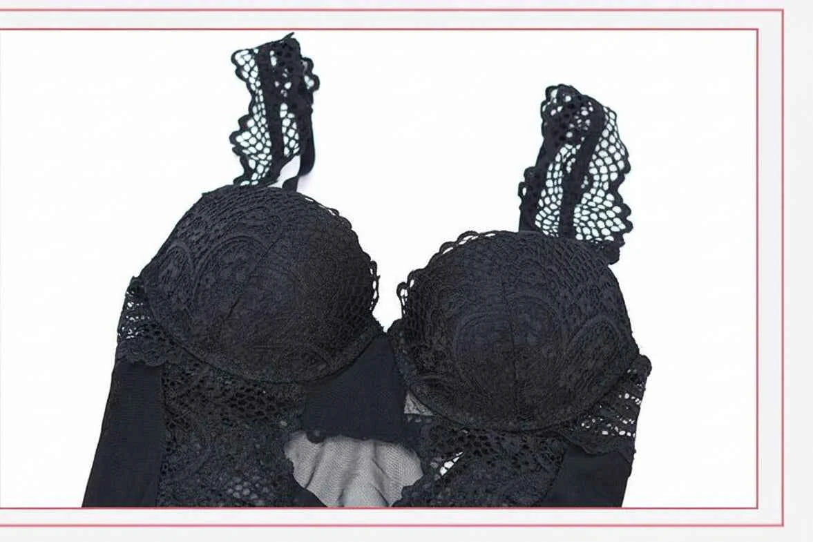 White Bustier Embroidery Bodysuit with Push-Up Bra