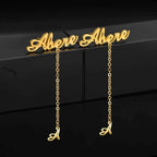 Custom Name Stud Earrings with Chain - Star & Heart