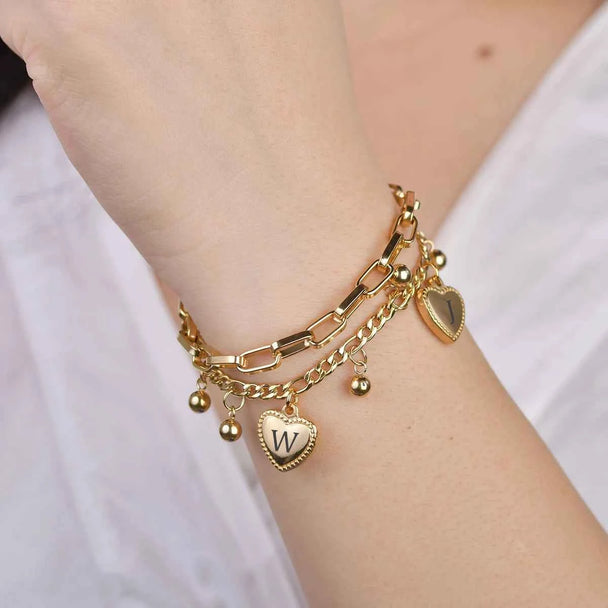 Engrave Name Heart Link Chain Bracelet - Stainless Steel