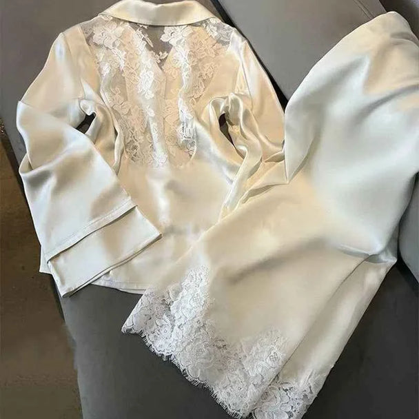 Bridal Lace Satin Pajama Set - SHOPPERS' CASTLE